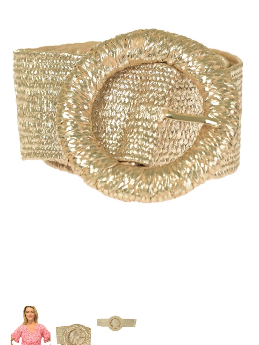 Metallic Gold Woven Round-Buckle Belt - Women Accessories